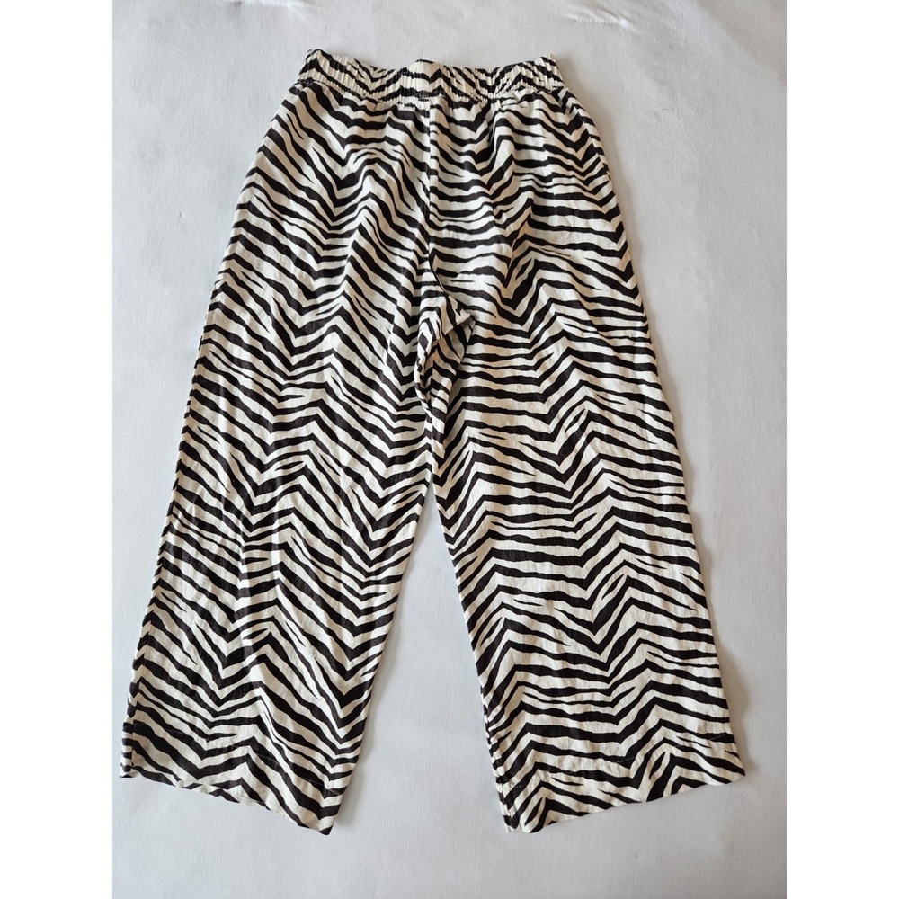 Tahari Brown Striped Zebra Tiger Print Cropped Linen Pants S - Picture 9 of 16